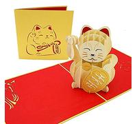 PopLife Cards Maneki-neko gatto fortunato biglietto d'auguri pop-up tradizionale giapponese ricchezza decorazione, accogliente calicò pieghe piatto per mailing compleanno, guarire, laurea, anniversar
