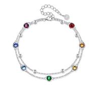 POPLYKE Cavigliera da donna in argento sterling 925, con pietra di luna, per ragazze, a doppio strato, con pietra di luna, idea regalo per l'estate e la spiaggia, 27.8 cm, Argento, cristallo