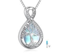 POPLYKE Collana a forma di urna per cenere da donna, in argento Sterling 925, con pietra di luna, albero della vita, cremazione, gioiello infinito per donna
