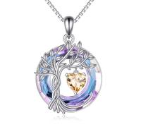 POPLYKE Collana con albero della vita, in argento Sterling 925, con ciondolo a forma di albero della vita, con cristalli, anniversario, compleanno, matrimonio, per mamma Her Wife Sister