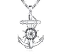 POPLYKE Collana con bussola per donne e uomini, in argento Sterling 925, con ancora e bussola
