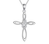 POPLYKE Collana con ciondolo a forma di croce con nodo celtico, in argento sterling 925, religioso irlandese, infinito irlandese, gioielli da donna