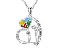 POPLYKE Collana con ciondolo a forma di cuore in argento Sterling, motivo: autismo, idea regalo della madre