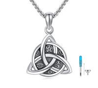 POPLYKE Collana con urna celtica per ceneri in argento Sterling 925, con nodo celtico, collana con urna lunare e stella, gioiello irlandese per cremazione