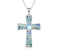 POPLYKE Collana da donna a forma di croce in argento Sterling per la mamma e gli uomini, 30*21mm, Argento sterling, Pietra di luna