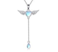 POPLYKE Collana da donna con ali d'angelo, regalo di compleanno per fidanzata, collana con cuore in pietra di luna per lei, collana in argento Sterling S925, 45,7 cm + 5,1 cm di estensione, Argento