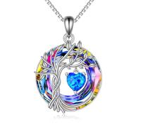 POPLYKE Collana da donna con ciondolo a forma di albero della vita, in argento Sterling 925, con pietra portafortuna e cristallo, gioiello per anniversario, compleanno, moglie, sorella, normal