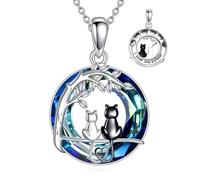 POPLYKE Collana da donna con gatto in argento sterling 925, ti amo per sempre gatti bianchi e neri con cristalli regali per la mamma