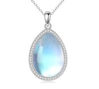 POPLYKE Collana da donna in argento sterling 925 con lapislazzuli/labradorite/pietra di luna/larimar/quarzo rosa/tormalina nera/peridoto/giada a forma di goccia, Medio, Argento sterling, Nessuna