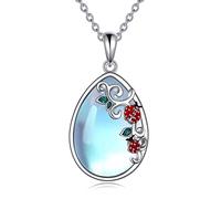 POPLYKE Collana da donna in argento Sterling con coccinella rossa e pietra di luna per madre e figlia, regalo per la festa della mamma, Natale, compleanno