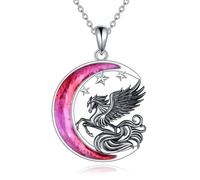 POPLYKE Collana in argento Sterling 925 con ciondolo a forma di cavallo, con ciondolo a forma di luna, 45,7 + 5,1 cm, Argento sterling, Nessuna pietra preziosa