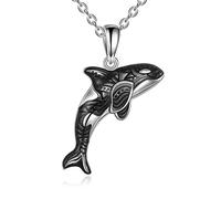 POPLYKE Collana in Argento Sterling con Balena Orca Assassina, Animale Oceanico, per Donne e Figlia, Idea Regalo di Compleanno, 0.92*0.97 inches, Resina, Non pietra preziosa
