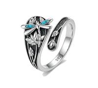 POPLYKE Dragonfly Lotus Anelli aperti per le donne Drangonfly Fiore regolabile anello per donne donne #7