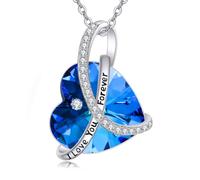 POPLYKE Ich liebe dich für immer Collana in argento sterling 925 con ciondolo a forma di cuore con cristalli bule dall'Austria, regalo per le donne