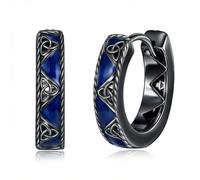 POPLYKE Orecchini a cerchio celtico blu da uomo, in argento Sterling 925, colore: nero