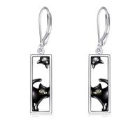 POPLYKE Orecchini a forma di gatto nero in argento Sterling con gatto nero appeso orecchini LeverBack gioielli regali di Natale per le donne, Argento sterling, Nessuna informazione