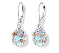 POPLYKE Orecchini a goccia in argento sterling 925 con petali di rosa, da | Orecchini pendenti con tre rose e pietra di luna, romantici, regalo per donne e mamme