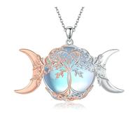 POPLYKE Triple Moon Dea Collana in argento Sterling 925 con albero della vita, Pagan Wiccan Strega di luna gioielli regalo per donna