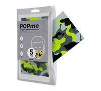 Popme Mascherine Colorate Monouso, Mascherina Chirurgica Colorata CE, con Clip Nasale Adattabile, Bustina con Chiusura Ermetica, Modello Militare, 5 Pezzi,