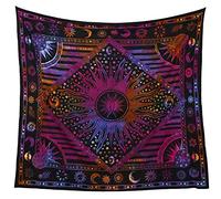 Popolare Artigianato Bruciante Sun Tapestry Celestial Sun Moon Tapestries Hippie Hippy Wall Hanging Sun Moon psichedelic Bohemian Wall Hanging Dorm Beach Sheet Full (215x230 cms) Multicolore