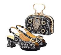 Popolarità delle donne Peep Toe tacchi Party Full Diamond pompe scarpe italiane e borse set coordinato, Nero , 42 EU