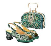 Popolarità delle donne Peep Toe tacchi Party Full Diamond pompe scarpe italiane e borse set coordinato, EN8, 40.5 EU