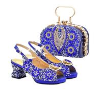 Popolarità delle donne Peep Toe tacchi Party Full Diamond pompe scarpe italiane e borse set coordinato, Blu, 40.5 EU