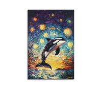POPOORWQ Poster decorativo da parete su tela, motivo: Orca sotto il cielo stellato, poster decorativo moderno per camera da letto, per camera da letto, 30 x 45 cm