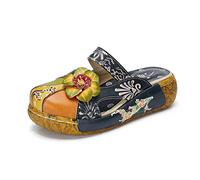 POPOTI Sandali Estive Donna, Sandali Zeppa Ciabatte in Pelle Pantofole Mocassini Pompe Boemia Fiore Eleganti Slip-On Flip Flops Sandali con Tacco Infradito Spiaggia Nuovo Bassi Scarpe -Blu 36