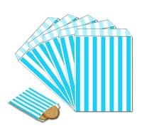 POPOYU 100 Pezzi Sacchetti Carta Azzurro Piccoli,13x18cm Buste Regalo Natale Sacchetti,Simpatico Babbo Natale Sacchetti Natalizi per Caramelle Cioccolatini Biscotti Regalini