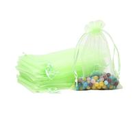 POPOYU 100 Pezzi Sacchetti Organza,7 * 9cm Verde Chiaro Sacchetti Organza Regalo,Borse Organza con Coulisse,Sacchetti Confetti per Bomboniere,Matrimonio,Caramella,Gioielli