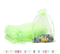 POPOYU 100 Pezzi Sacchetti Organza,9 * 12cm Verde Chiaro Sacchetti Organza Regalo,Borse Organza con Coulisse,Sacchetti Confetti per Bomboniere,Matrimonio,Caramella,Gioielli