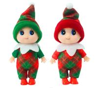 POPOYU 2 Pezzi Elfo di Natale Piccolo, Mini Pupazzo, Bambola di Babbo Natale Baby per Ragazze e Ragazzi, Compleanno