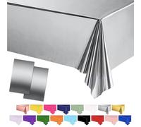 POPOYU 2 Pezzi Tovaglia Argento per Feste di Compleanno, 137x274cm, Decorazioni per Bambini, Baby Shower, Matrimonio, Natale - Carta Gigante da Colorare