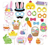 POPOYU 25 Pezzi Accessori Photo Booth di Pasqua, Divertenti Fai da Te Props Decorazione, Selfie Puntelli per Feste, Foto Decorazioni