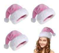 POPOYU 3 Pezzi Cappelli di Natale in Peluche Rosa,Cappello Babbo Natale Bambini Adulti,Peluche Cappello Natalizio Morbido Confortevole,Extra Spesso Velluto Classici Cappelli di Natale Rossi Unisex
