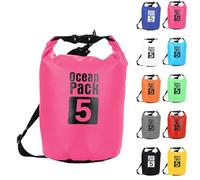 POPOYU 5L Bolsa Estanca,Rosa Rojo Bolsa Impermeable Bolsa Seca Mochila Estanca con Correa de Hombro Ajustable,2L/5L/10L/15L/20L Dry Bag para Camping,Pesca,Rafting,Ciclismo