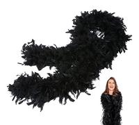 POPOYU Boa di piume, Nero, 2m/6.6ft Boa di piume colorate nere, 2 m, boa di piume da donna, per danza, festa di nozze, cosplay, Halloween, con occhiali da sole senza montatura a forma di cuore