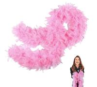 POPOYU Boa di Piume Rosa, 2m/6.6ft Boa di Piume di Tacchino Naturale per il fai da te, 80g Spesse Soffice Boa di Piume, Accessori per Costumi a Y, Natale, Carnevale, Ballo, Feste di Nozze