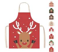 POPOYU Grembiule Natalizio Cucina,Grembiule da Cucina Natalizio in Lino Unisex,65x75cm Grembiule da Cucina Cervo Rosso Regolabile per Cucina Festa di Natale,Idee Regali Divertenti Natalizi