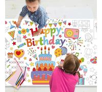 POPOYU Poster gigante da colorare di compleanno per bambini, 78,7 x 183 cm, tovaglia di carta da colorare, da colorare felice, foglio di poster di compleanno, torta di compleanno con palloncini da