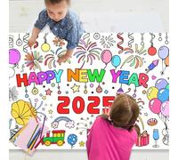POPOYU Poster gigante da colorare per bambini, 78,7 x 182,9 cm, tovaglia di carta da colorare, da colorare con scritta "Merry NewYear" (lingua italiana non garantita), poster da colorare per bambini