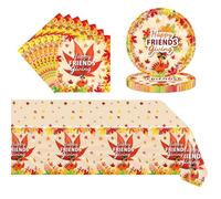 POPOYU Set di 37 Piatti di Carta Ringraziamento,Stoviglie per Feste in Carta di Ringraziamento,20 x Tovaglioli,16 x Piatti Piani di Carta,137x274cm Tovaglia per Decorazioni Ringraziamento(16 ospiti)