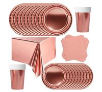 POPOYU Set di stoviglie per feste di compleanno per bambini, in oro rosa, 69 pezzi, per feste di compleanno, matrimonio, anniversario (16 ospiti)