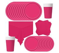 POPOYU Stoviglie per Feste di Compleanno Rosa Rossa, 69 Pezzi Set Completo con Piatti, Tovaglioli, Tazze e Tovaglia per Compleanni, Matrimoni e Feste Natalizie (16 Ospiti)