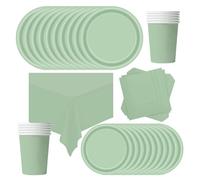 POPOYU Stoviglie per Feste di Compleanno Verde Erba, 69 Pezzi Set con Piatti, Tovaglioli, Tazze e Tovaglia per Compleanni, Matrimoni, Decorazioni Natalizie (16 Ospiti)