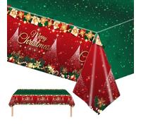 POPOYU Tovaglia Natalizia in Plastica, Rettangolare, 137 x 274 cm, Rosso Verde, Resistente alle Macchie, Per Feste di Natale, Cena del Ringraziamento, Barbecue, Baby Shower, Picnic
