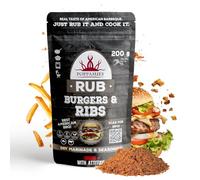 Poppamies Rub Burger e Costine, Marinatura a Secco e Condimento Perfetti per Manzo, Maiale - Ottimo per Griglia, Forno, Bollitore e Padella - Il Miglior BBQ Americano - Confezione Grande (200 g)