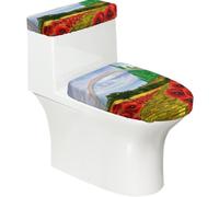 Poppies Field - Set di 2 coprisedili per WC con coperchio del serbatoio, elastico per WC a forma di U e allungati, decorazione per il bagno, regalo di inaugurazione della casa