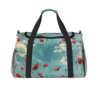Poppies on Blue Sky Print Ample Space Travel Duffle Bags Grande Capacità Mano Borsa da Viaggio per Aereo Weekend